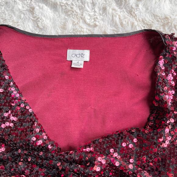 Cache ruby red sequin mini dress cowl neck cocktail evening tie belt formal prom - Picture 7 of 14